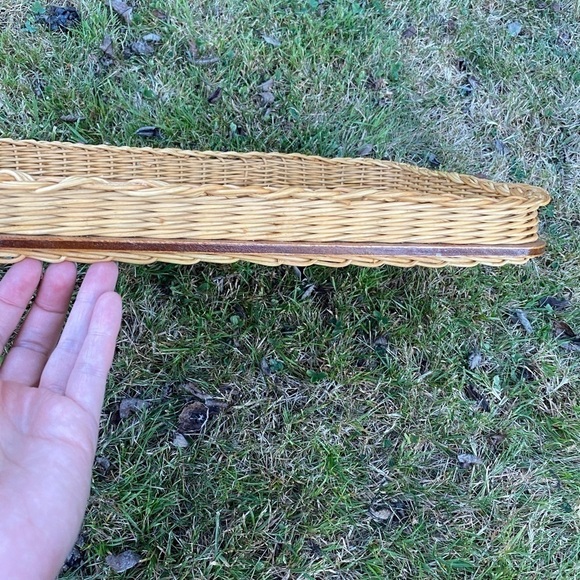 WICKER rattan wood serving tray boho style vintage - Picture 3 of 7